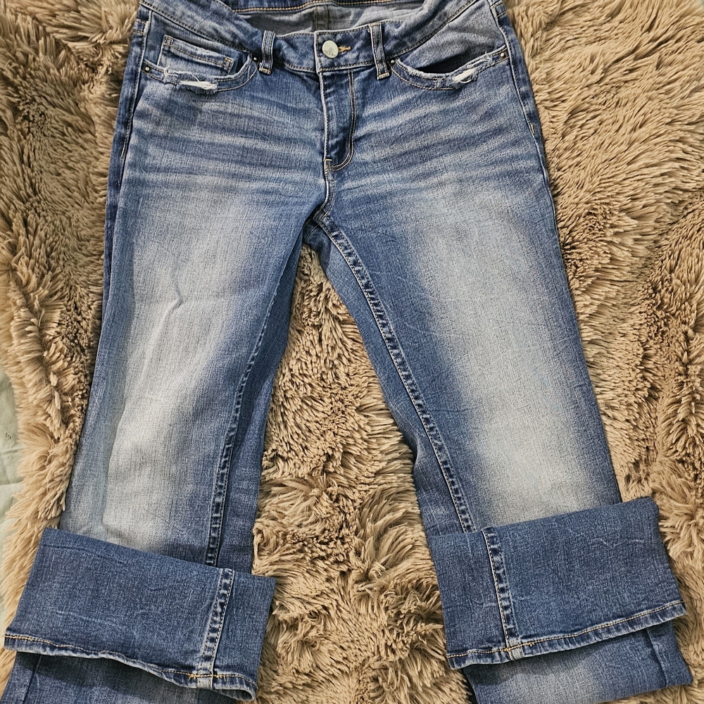 BKE Blue Boot Cut Jeans with Distressed Details